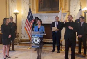 Gina Raimondo Press Conference talks about FSRI's Be Safe Program on March 26, 2020.